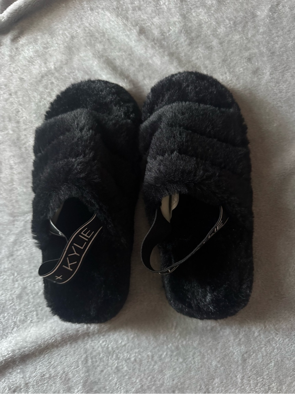 Plush Faux Fur Black Slippers